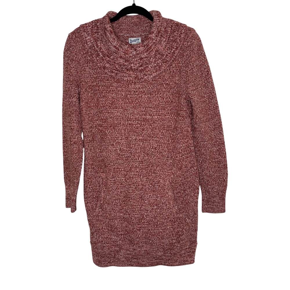 Duluth Trading‎ Womens Red Marled Knit Cowl Neck Tunic Sweater Kangaroo Pocket S